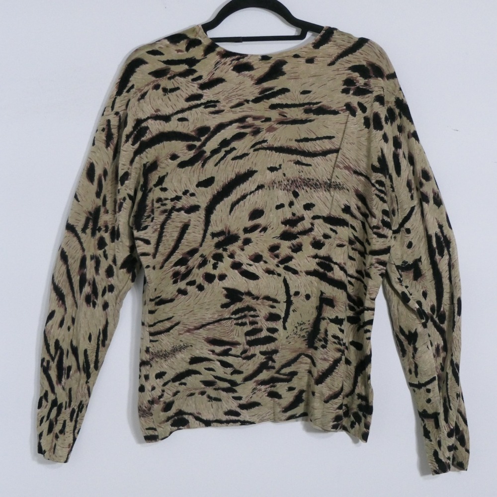 Womens Sweater L Tan Animal Print Indie Sleaze 3762 Earthy Transitional Mob Wife